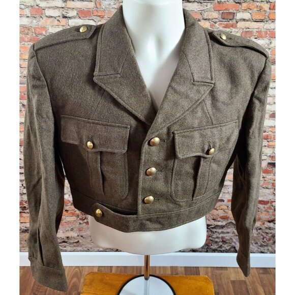 French Military Ike Style 1958 Olive Wool Jacket Gold Buttons 14 Delrieu Lyon - Picture 8 of 14
